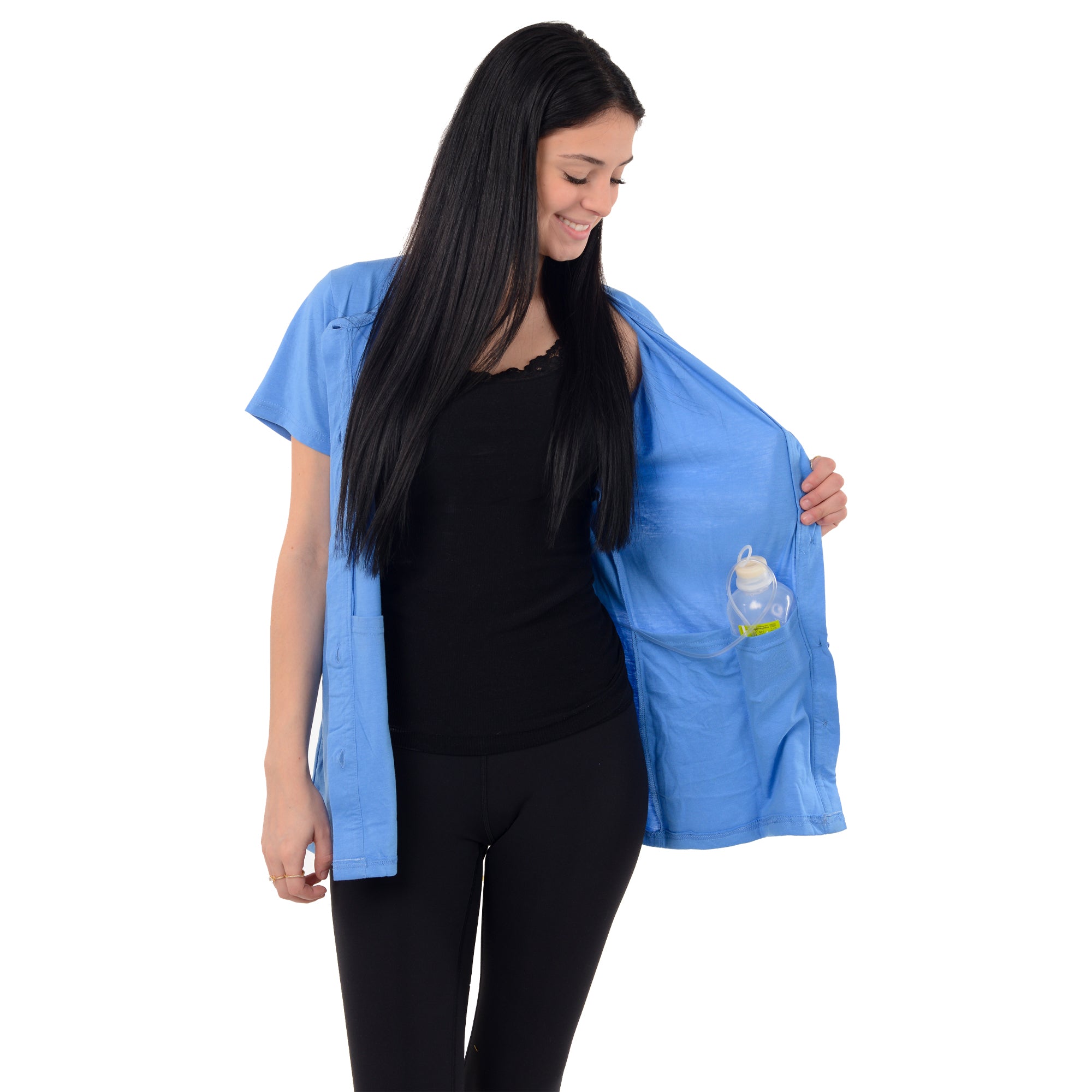 USBD Crew Neck Post Mastectomy Shirt with Drain Pockets